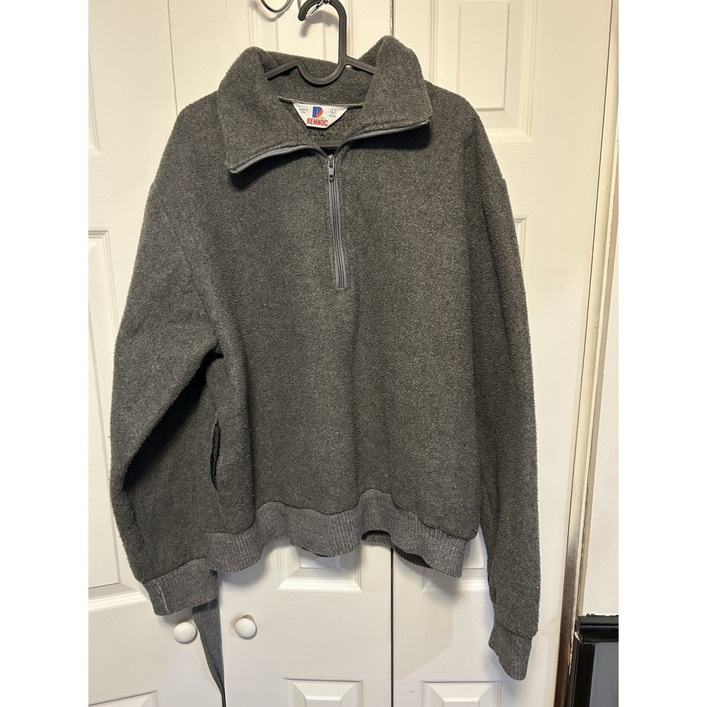 Vintage 90's Rennoc Pullover Gray Fleece 1/4 Zip Men's Sz Large, Made In The USA